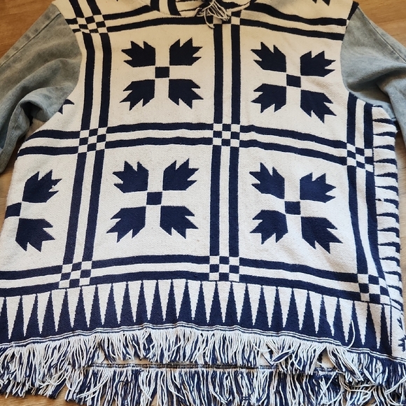 Blanket Hoodie Denim Sleeves Patterned Men's Hoodie Handmade - Picture 6 of 6